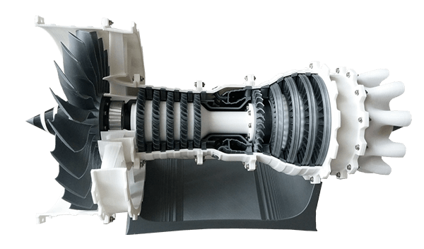 3d yazıcı ile 3d baskı sonucu üretilmiş uçak motoru modeli